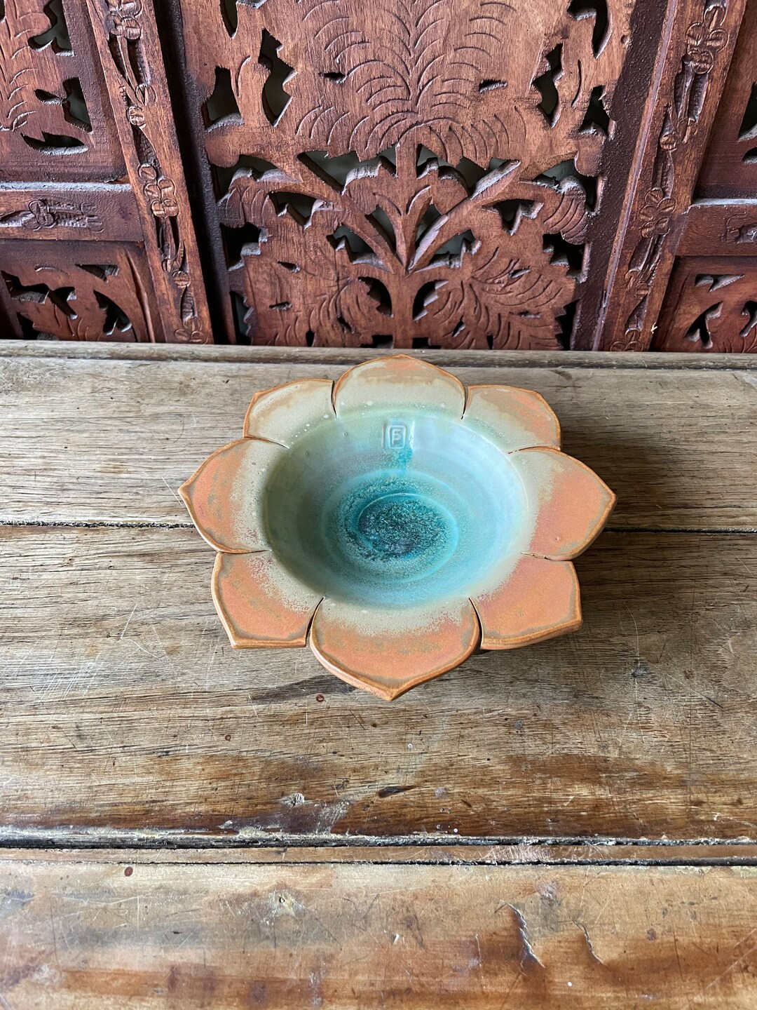 Lotus Pottery Bowl Turquoise Rust Gold Sweetland Pottery Yoga Etsy
