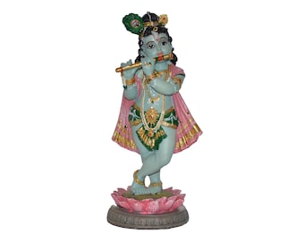 Lotus Krishna 8&quot;, Krishna Lotus Resin, Krishna Statue, Lord Krishna Idol, Krishna Statue For Sale, Krishna Statue Hare Krishna,