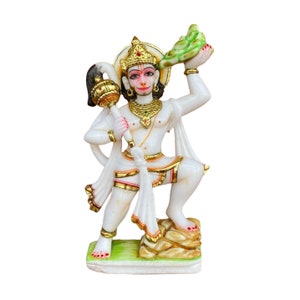 Hanuman Marble dust Statue holding  14&quot;/ Bajrangbali marble dust murti for home temple/ Hindu God statue for auspiciousness/ Bir hanuman.