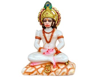 Hanuman Meditating Statue, Marble Dust Sculpture, Hindu God Home Decor