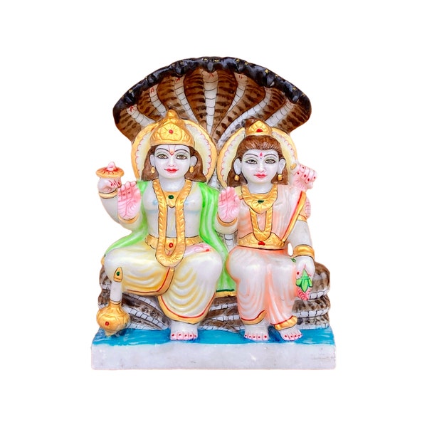 Laxmi Narayan Sesa 12"/ Marble made Laxmi Narayan residing on Serpant Sesa blessing / Hindu God deity for home temple worship/ Sri Narayan.