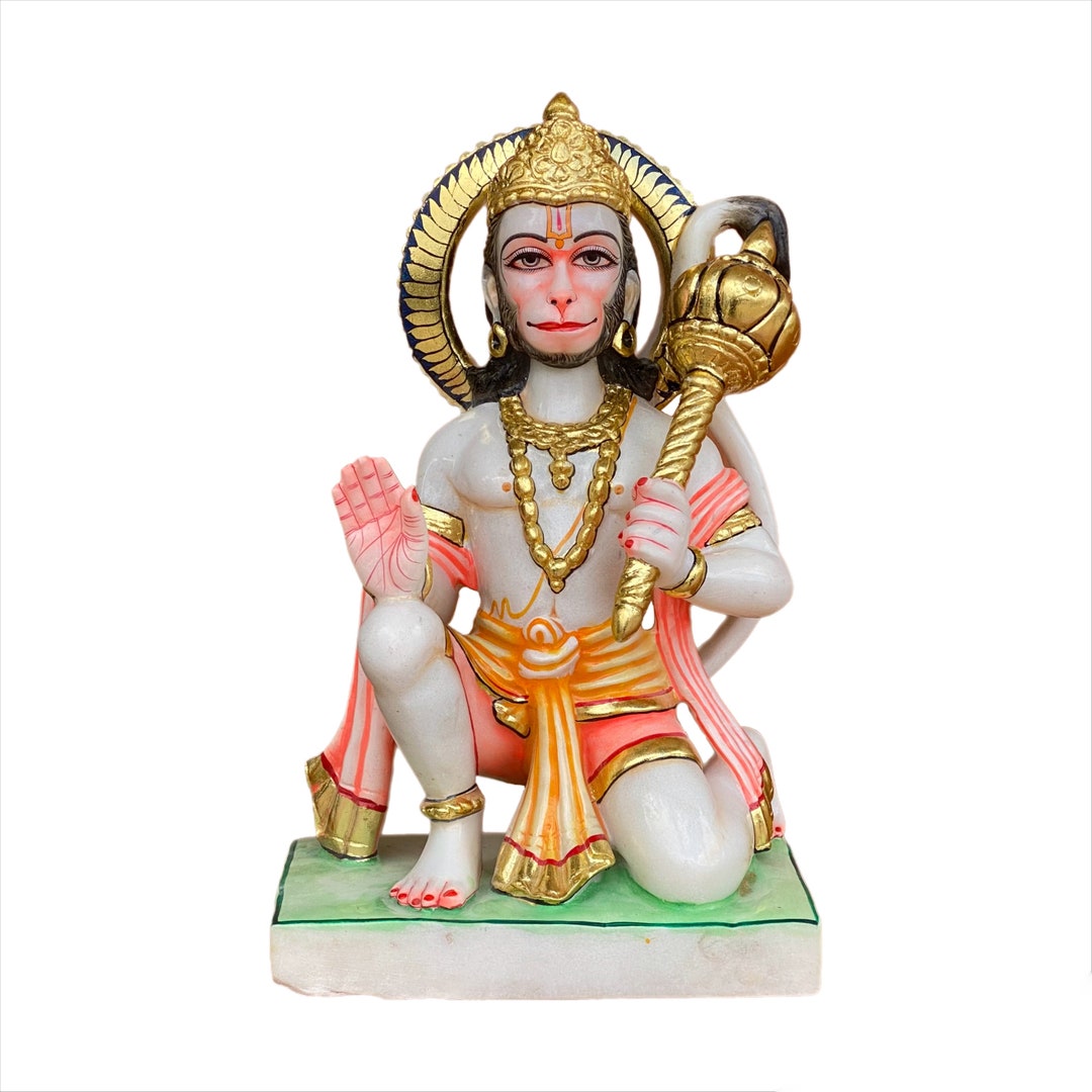 Hanuman Blessing Marble Dust Statue Holding Club 14/ Bajrangbali Marble
