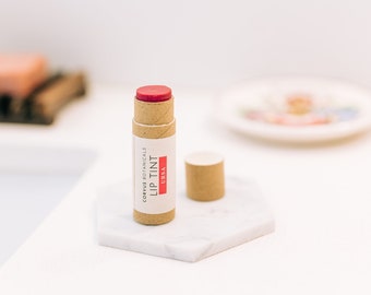 Raspberry Lip Tint, Eco-Friendly Compostable Lip Balm Tube, Organic Beauty