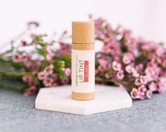 ELARA Lip Tint. Unscented Wine Lip Stain in a Zerowaste Compostable Lip Balm Tube, Organic Green Beauty, Governerd Made