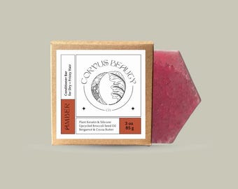 Cocoa Bergamot Conditioner Bar: Vegan Keratin, Dry & Frizzy Hair (3 oz)