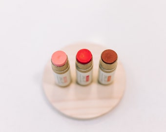 BOLD BEAUTIES Lip Tint 3pk. Unscented Pink, Red, Plum Lip & Cheek Stain in Zerowaste Compostable Tube, Eco Friendly Organic Green Beauty