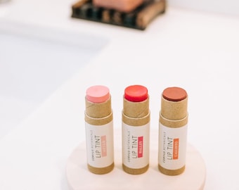 Organic Lip Tint 3pk, Pink, Red, Coral, Compostable Tube