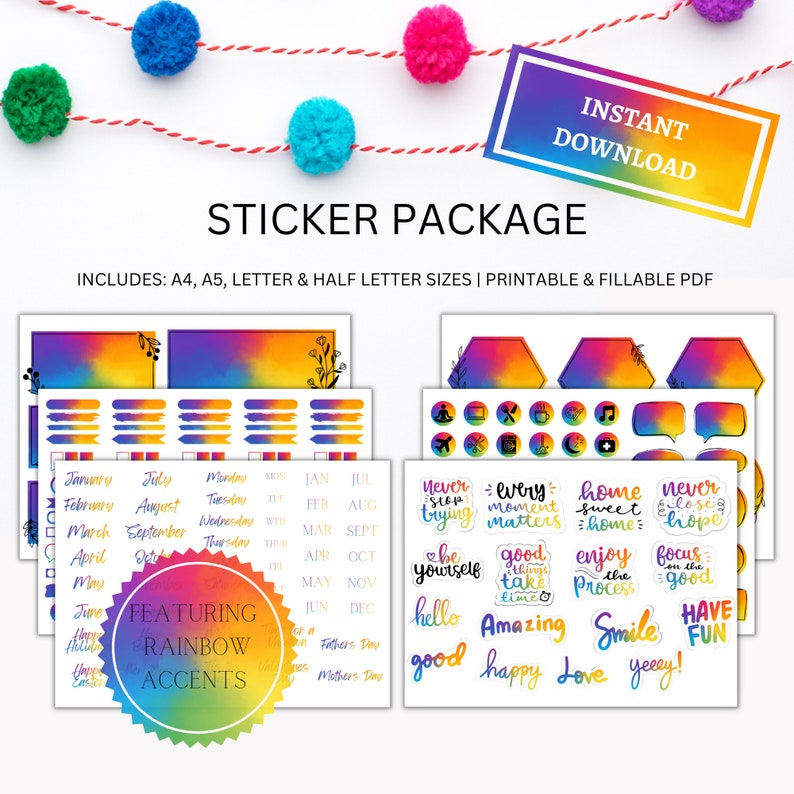 Various Included Size Stickers Stickers Package - Instant Download, A4 Size - Etsy
