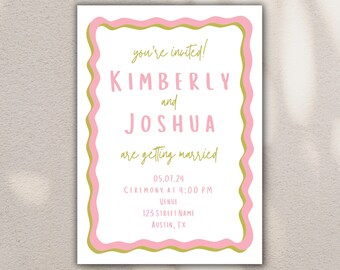 Wavy Border Wedding Invitation - Modern Wedding Invitation - Customizable Wedding Invitation Template - Templett