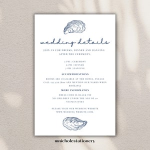 Oyster Wedding Details Card - Beach Wedding Invitation - Customizable Wedding Invitation Template - Templett