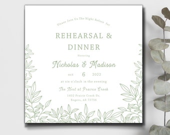 Eucalyptus Rehearsal Dinner Invitation- Greenery Wedding Invitation - Customizable Wedding Invitation Template - Templett