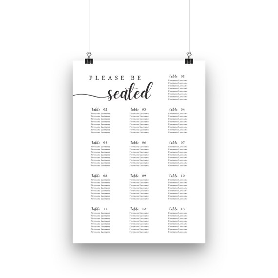 Black and White Wedding Seating Chart Madeline Customizable Etsy