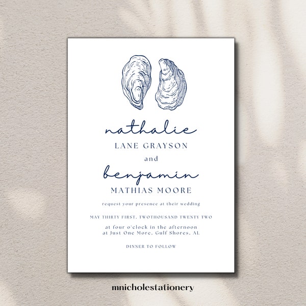 Oyster Wedding Invitation - Beach Wedding Invite - Customizable Wedding Invitation Template - Templett