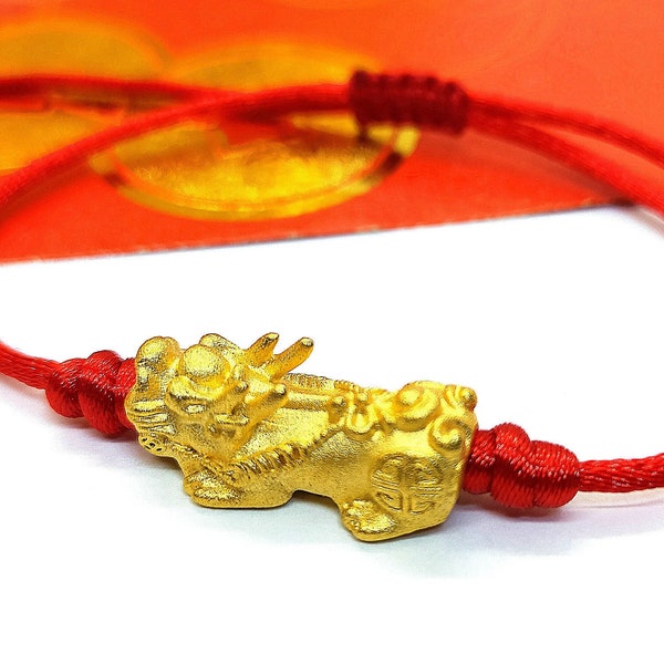 Fengshui Sand Gold Pixiu Bracelet. Sand Gold piyao. Red Black string Bracelet. Wealth bracelet. Amulet. Fengshui bracelet.Lucky pixiu
