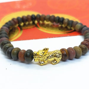 Erstaunlich Fengshui Sand Gold Pixiu Edelsteine Türkis Armband. Elastisches Armband. Wealth.Lucky Armbänder. piyao bracelet.frauen.