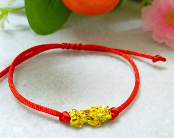 Fengshui Golden Colour Pixiu Bracelet. Wealth Bracelet. Red Black String Bracelet. Prosperity. Good Luck Bracelet. Amulet. Etsy