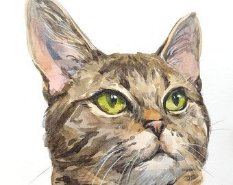 Custom Watercolor Cat Portrait from Photo — Valentine's Day Gift — Family Gift — Pet Portrait — Gift for a Friend — Pet Memorial