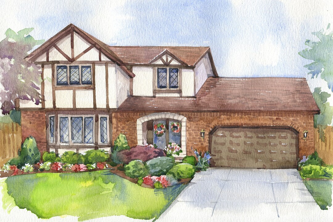 Personalized House Portrait Watercolor Home Portrait Custom House