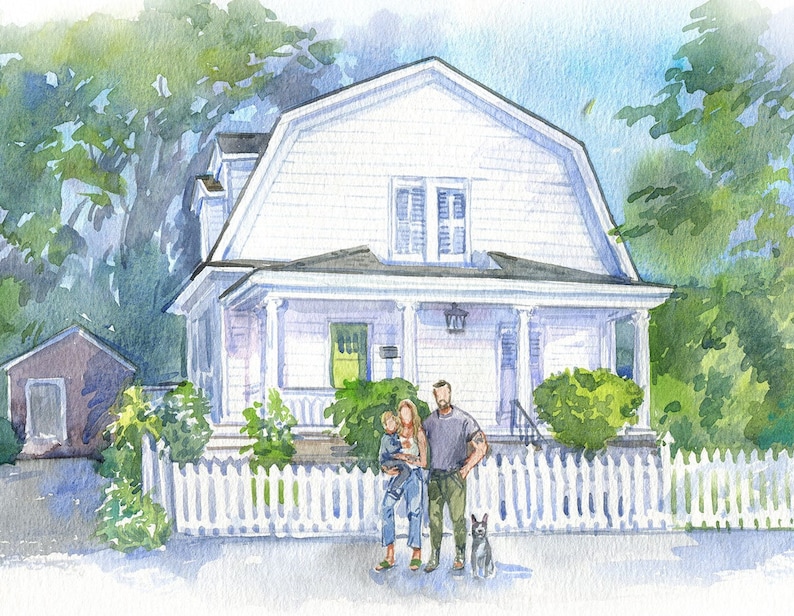 House Portrait With Owners Mother's Day Gift Moving Gift Watercolor House Portrait Realtor Closing Gift Custom Gift image 1