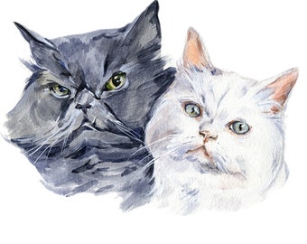 MULTI Cat portrait — Family Gift — Gift for Parents — Watercolor Pet Portrait — Personalized MULTI Pet Portrait