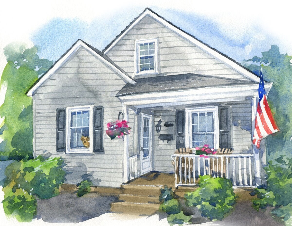 Custom Watercolor House Portrait: Personalized Family Keepsake, Father ...