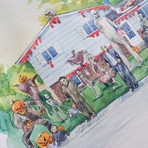 Custom Halloween House Portrait —  Watercolor House Painting — Halloween Wall Art