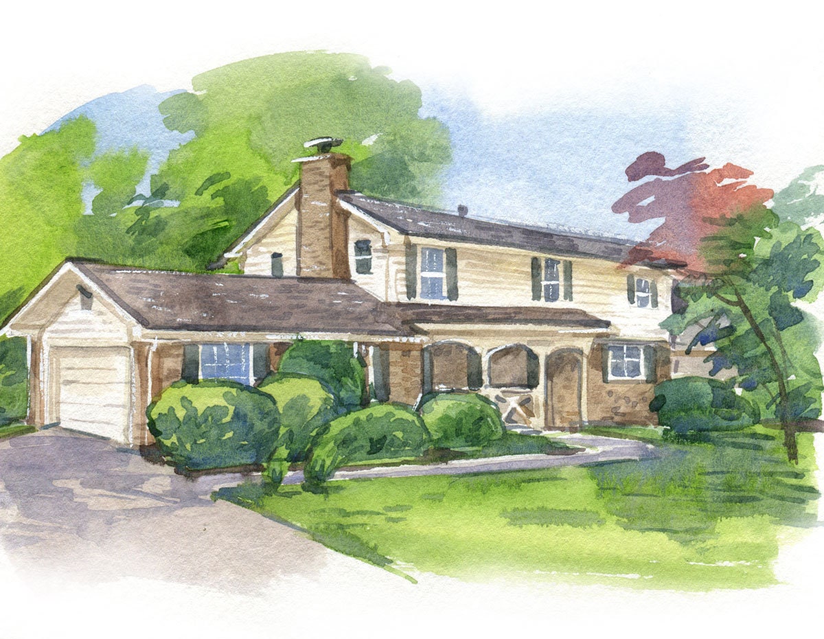 Custom Watercolor House Portrait: Personalized Family Keepsake, Father ...