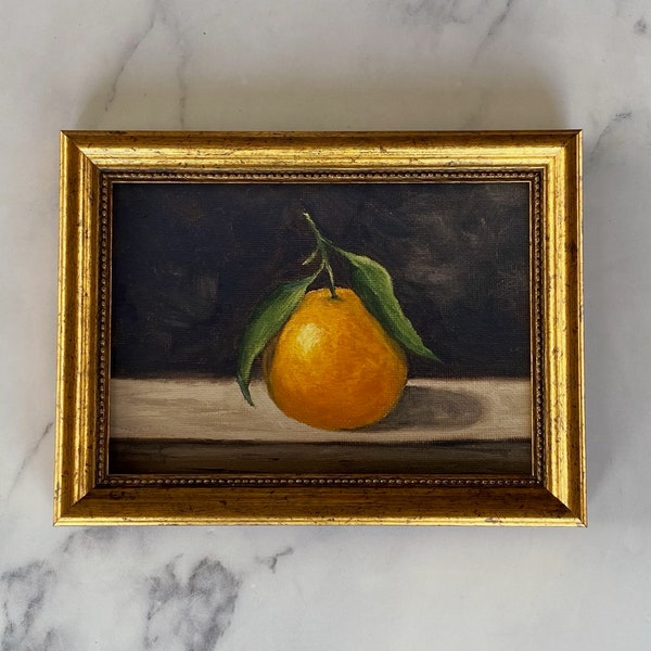 CLEMENTINE #3 Art Print - Ingelijste olieverfschilderij Print - Stilleven origineel - Klein stilleven schilderij - Clementine Art - Fruit Art Print