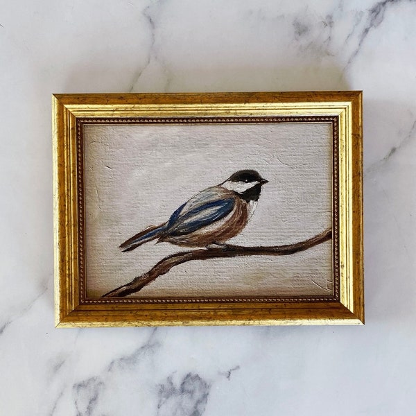 EARLY BIRD Art Print - Unframed Chickadee Oil Painting Print - Small Bird Oil Painting - Bird Painting - Chickadee Original Oil Art Print