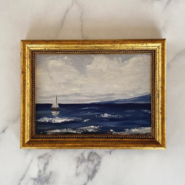 Impression d'art voilier #5 - impression de peinture à l'huile sans cadre - art de plage côtière - peinture de paysage marin - peinture océan minimaliste - maison de plage Ar
