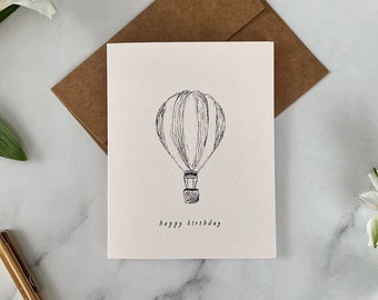 HAPPY BIRTHDAY Card - Blank Notecard - Art Greeting Card - Minimalist Notecard - Hot Air Balloon Card - Neutral Birthday Card - Birthday Art