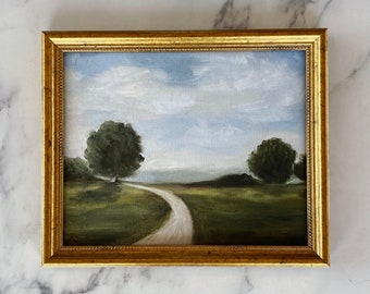 SUNDAY WALK Art Print - Unframed Oil Painting Print - Oil Painting Countryside - Mini Farm Oil Painting - Small Landscape Painting Print