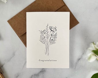 CONGRATULATIONS Card - Blank Notecard - Art Greeting Card - Minimalist Notecard - Floral Notecard - Neutral Floral Card - Floral Line Art