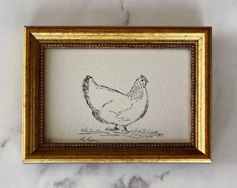 OPHELIA Art Print - Unframed Chicken Ink Sketch - Original Chicken Drawing Print - Minimalist Chicken Drawing - French Country Art