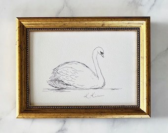 SWAN Art Print - Unframed Swan Ink Sketch  - Minimalist Nursery Art - Swan Art - French Country Art - Drawing Swan - Neutral Vintage Nursery