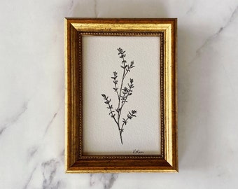 THYME Art Print - Unframed Floral Ink Sketch Original Print - Minimalist Floral Drawing Print - French Country Art - Flowers in Vase Drawing