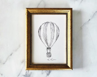 HOT AIR BALLOON Art Print - Unframed Hot Air Balloon Ink Sketch - Minimalist Nursery Art - Balloon Art - French Country Art Balloon Drawing