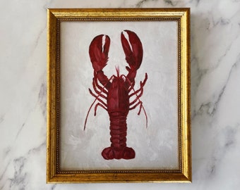 LOBSTER - Art Print - Unframed Lobster Oil Painting Print - Beach House - Coastal Painting - Lobster Oil Painting -  Nautical Original Art