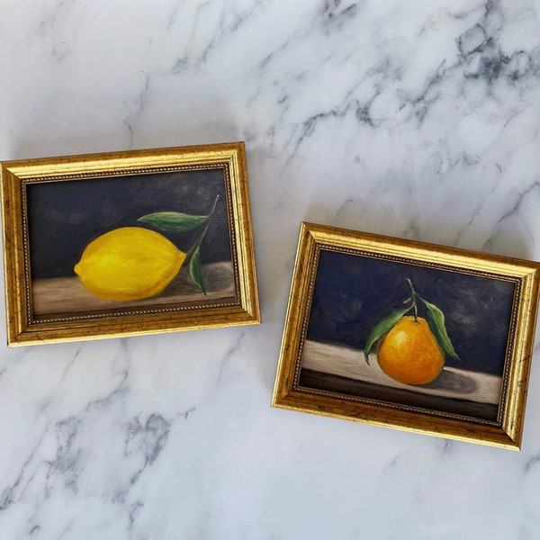 MOODY STILL LIFE Bundle - Unframed Oil Painting Print - Still Life Original Art - Small Still Life Painting -  Lemon Art - Fruit painting