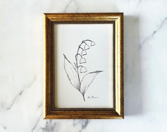 LILY of the VALLEY Art Print - Unframed Floral Ink Sketch - Minimalist Floral Art - Lily of the Valley Art Sketch - Drawing Floral Print