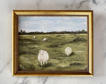 SHEEP IV Art Print - Unframed Sheep Oil Painting Print - Ewe Oil Painting Print - Countryside Original Oil Art Painting - Spring Sheep Art