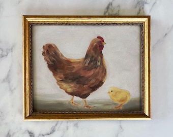 MAMA AND ME Art Print - Unframed Oil Painting Print - Oil Painting Still Life Original - Giclee Print - Chicken Oil Painting - Chicken Art