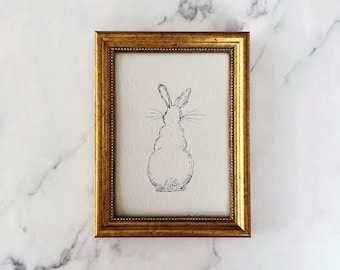 BUNNY Art Print - Unframed Bunny Ink Sketch Print - Minimalist Bunny Rabbit Art - French Country Art - Woodland Drawing - Hare Nursery Art