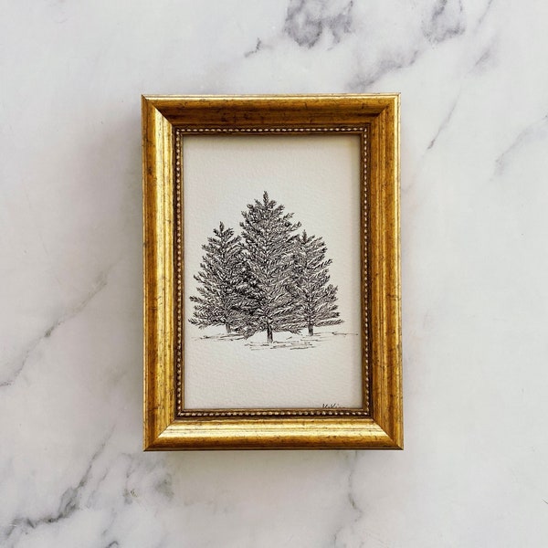 TREE'S COMPANY Unframed Art Print - Tree Ink Sketch Print - Minimalist Art - Pine Tree Drawing - Drawing Pine Tree - Minimalist Sketch Print