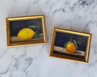 MOODY STILL LIFE Bundle - Unframed Oil Painting Print - Still Life Original Art - Small Still Life Painting -  Lemon Art - Fruit painting