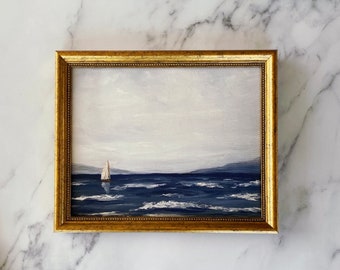 SEAS THE DAY Art Print - Unframed Nautical Oil Painting Print - Coastal Beach Art - Seascape Painting - Minimalist Ocean - Beach House Art