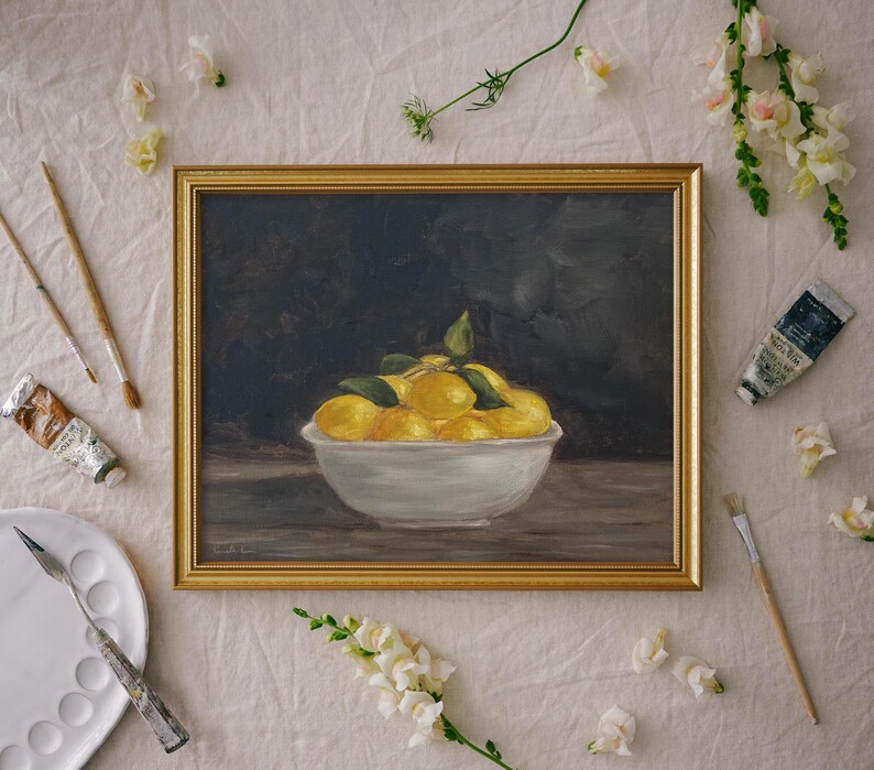 GATHERED LEMONS Art Print - Unframed Oil Painting Print 11x14"