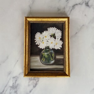 Stampa artistica DAISY - Stampa di pittura a olio senza cornice - Pittura a olio natura morta originale - Piccola pittura a olio di fiori - Pittura a olio di bouquet