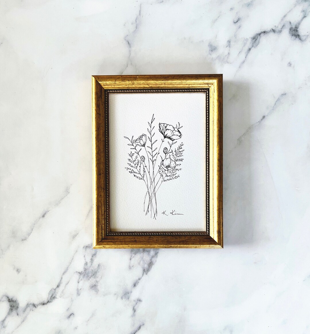 BLOOM Art Print - Unframed Floral Ink Sketch - Minimalist Floral Art ...