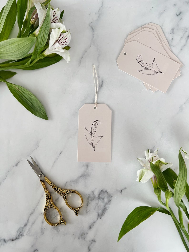 LILY of the VALLEY tag Floral Hanging Gift Tag Minimalist Floral Hanging Tag Hostess Gift Neutral Baby Shower Bridal Gift Tag image 2